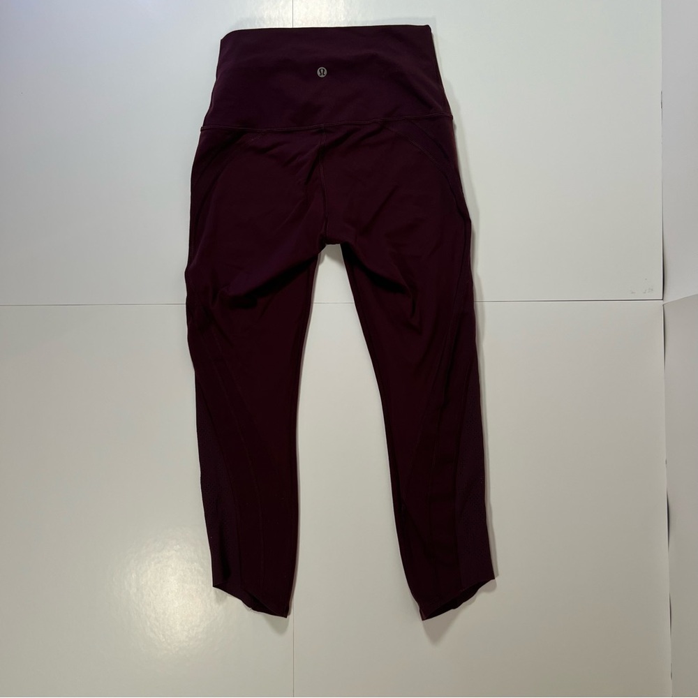 Lululemon‎ Burgundy High Rise Cropped Leggings Women’s Size 6 Yoga Athletic - Picture 2 of 8